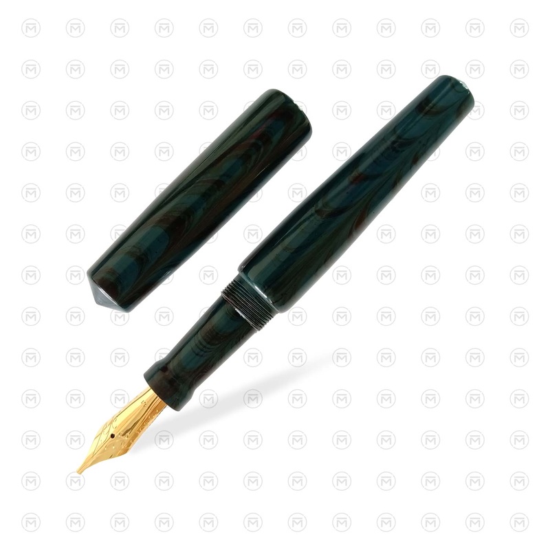 Ranga Abhimanyu Regular Ebonite Fountain Pen, Teal Blue Black Ripple – Steel Nib Extra Fine