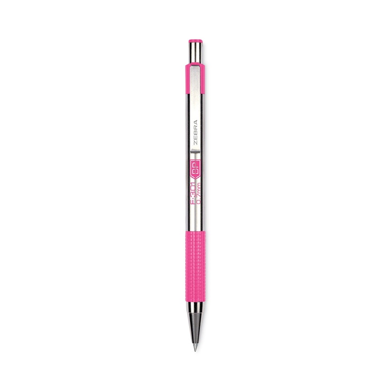 F-301 Ballpoint Pen, Retractable, Fine 0.7 mm, Black Ink, Stainless Steel/Pink Barrel