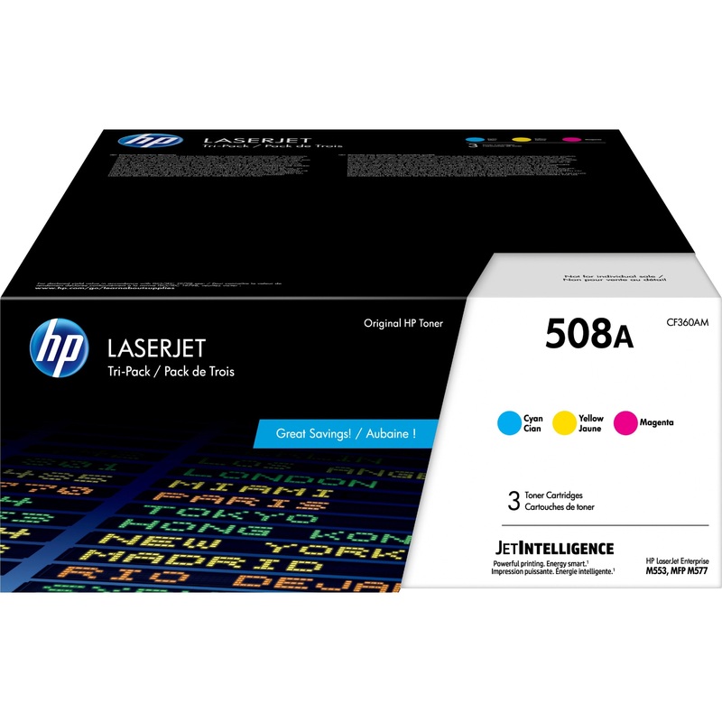 HP 508A Original Laser Toner Cartridge – Cyan, Magenta, Yellow – 3 / Pack – 5000 Pages Cyan, 5000 Pages Magenta, 5000 Pages Yellow