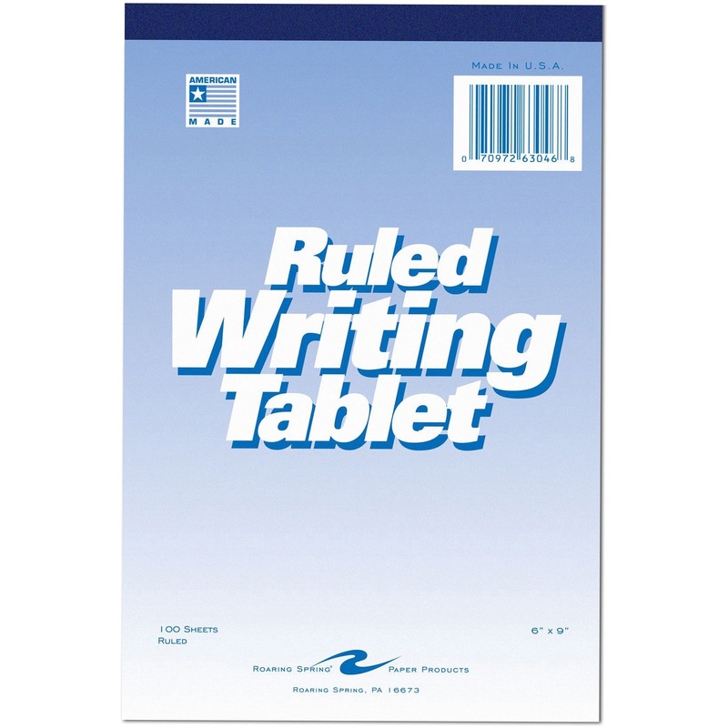 Roaring Spring Ruled Writing Tablets – 100 Sheets – Glued/Tapebound – 15 lb Basis Weight – 6″ x 9″ – White Paper – WhiteChipboard Cover – Chipboard Backing – 1 Each