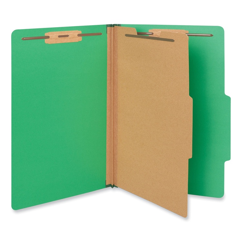 Bright Colored Pressboard Classification Folders, 2″ Expansion, 1 Divider, 4 Fasteners, Legal Size, Emerald Green, 10/Box