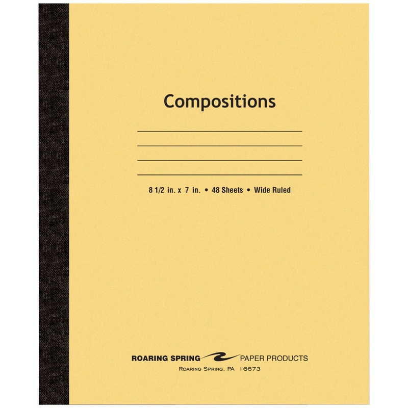 Roaring Spring Wide Ruled Flexible Cover Composition Book – 48 Sheets – 96 Pages – Printed – Sewn/Tapebound – Both Side Ruling Surface – 15 lb Basis Weight – 56 g/m2 Grammage – 8 1/2″ x 7″ – 0.25″ x 7″ x 8.5″ – White Paper – Black Binding – 1 Ea