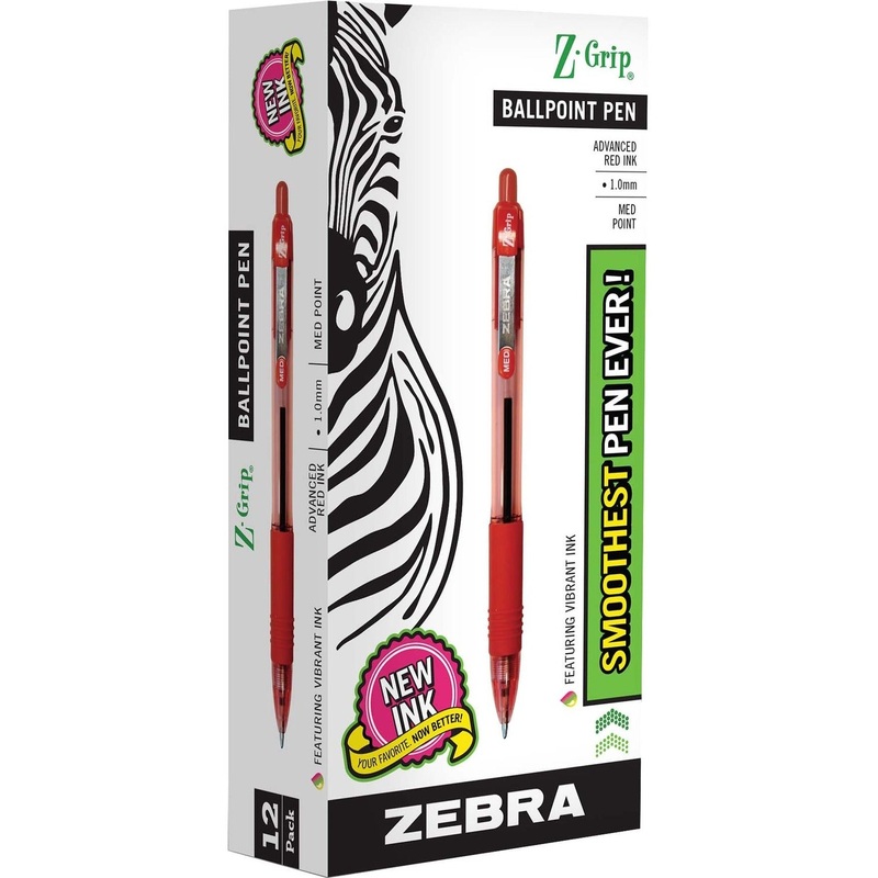 Zebra Z-Grip Retractable Ballpoint Pens – Medium Pen Point – 1 mm Pen Point Size – Retractable – Red – Clear, Red Barrel – 12 / Dozen