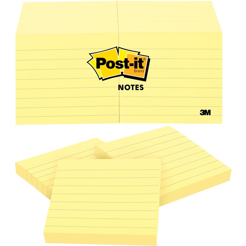 Post-it Notes Original Lined Notepads – 1200 – 3″ x 3″ – Square – 100 Sheets per Pad – Ruled – Yellow – Paper – Removable – 12 / Pack