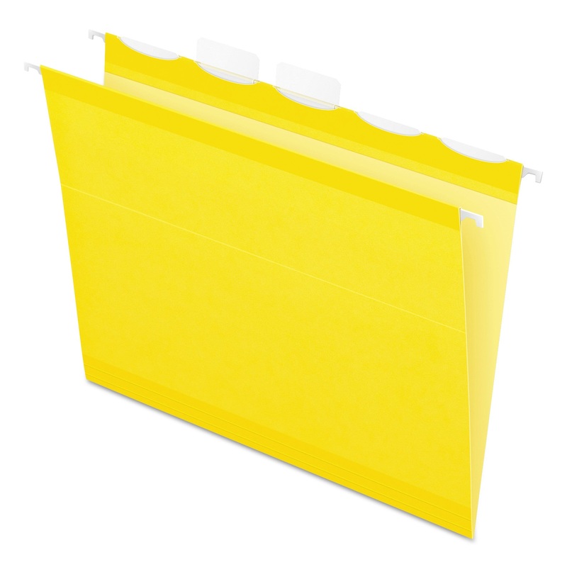 Ready-Tab Colored Reinforced Hanging Folders, Letter Size, 1/5-Cut Tabs, Yellow, 25/Box