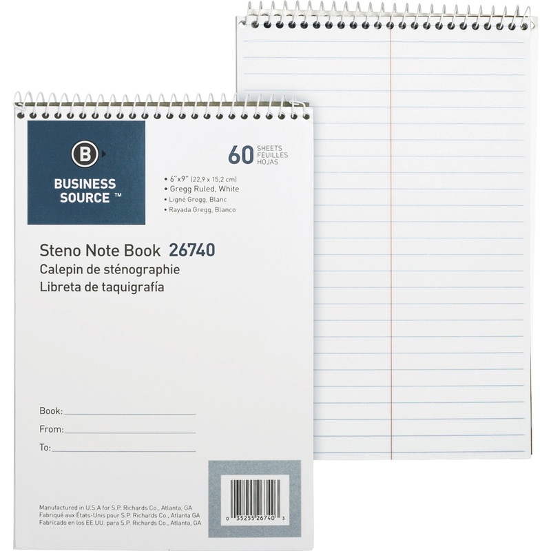 Business Source Steno Notebook – 60 Sheets – Wire Bound – Gregg Ruled Margin – 15 lb Basis Weight – 6″ x 9″ – White Paper – Stiff-back – 1 Each