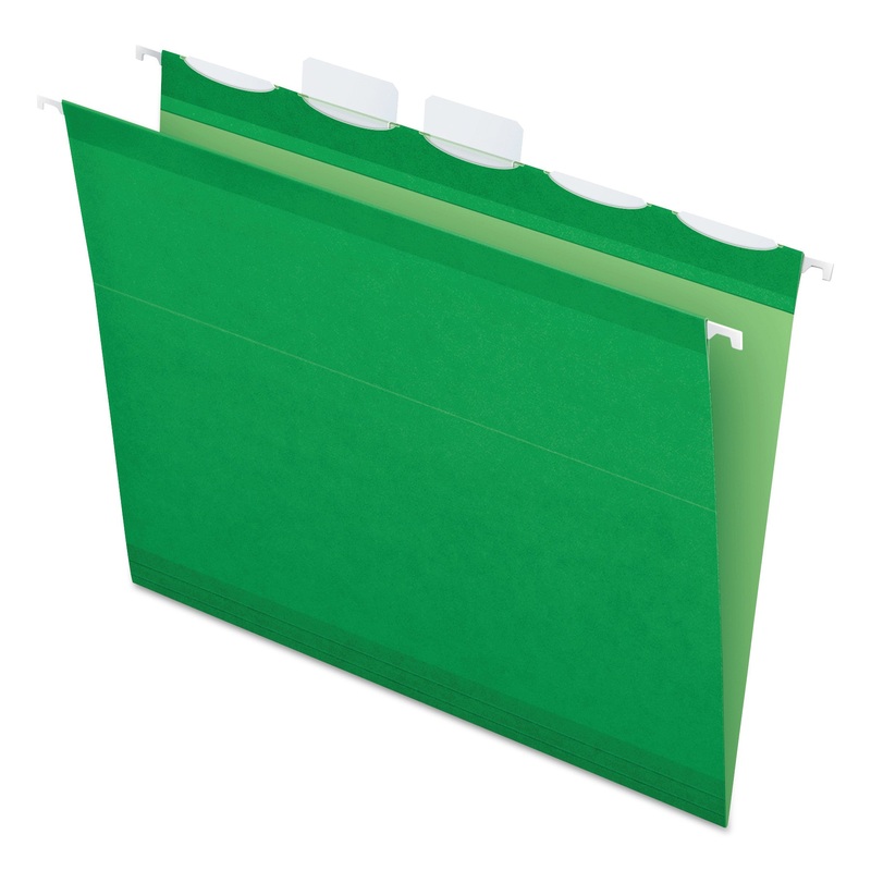 Ready-Tab Colored Reinforced Hanging Folders, Letter Size, 1/5-Cut Tabs, Bright Green, 25/Box