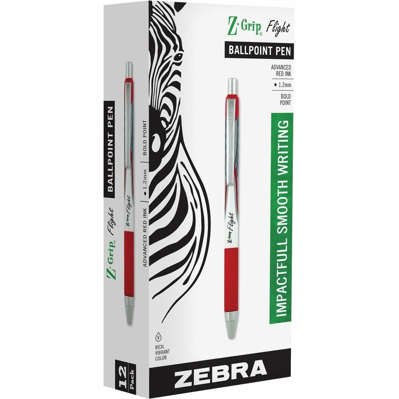 Zebra Pen Z-Grip Flight Retractable Pens – Bold Pen Point – 1.2 mm Pen Point Size – Retractable – Red – 1 Dozen
