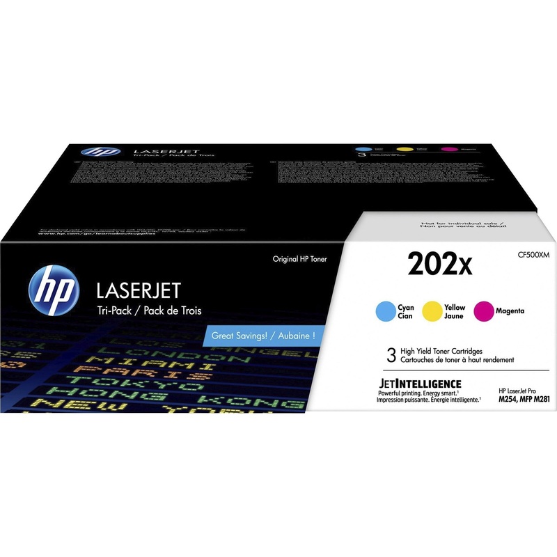 HP 202X (CF500XM) Original High Yield Laser Toner Cartridge – Multi-pack – Cyan, Magenta, Yellow – 1 Each – 2500 Pages Cyan, 2500 Pages Magenta, 2500 Pages Yellow