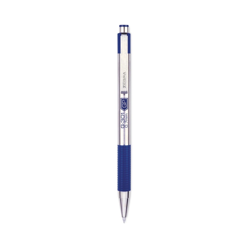 G-301 Gel Pen, Retractable, Medium 0.7 mm, Blue Ink, Stainless Steel/Blue Barrel