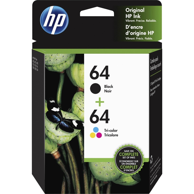 HP 64, (X4D92AN) 2-Pack Black/Tri-Color Original Ink Cartridges
