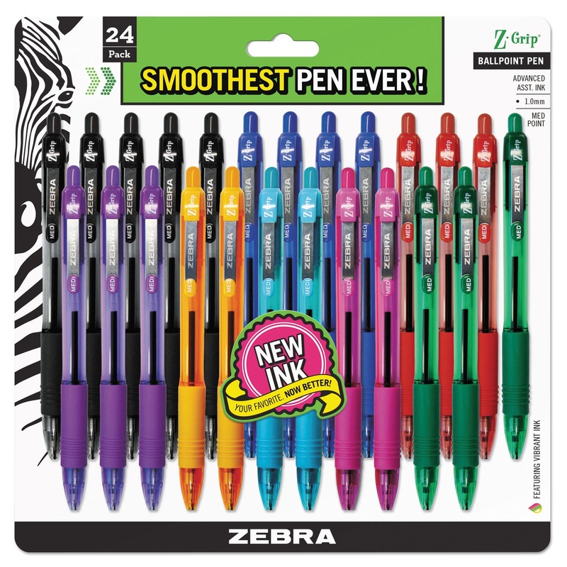 Z-Grip Ballpoint Pen, Retractable, Medium 1 mm, Assorted Business and Artistic Ink Colors, Assorted Barrel Colors, 24/Pack