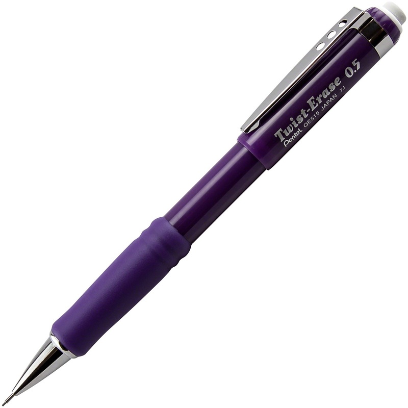 Pentel Twist-Erase III Mechanical Pencils – #2 Lead – 0.5 mm Lead Diameter – Refillable – Black Lead – Violet Barrel – 1 Each