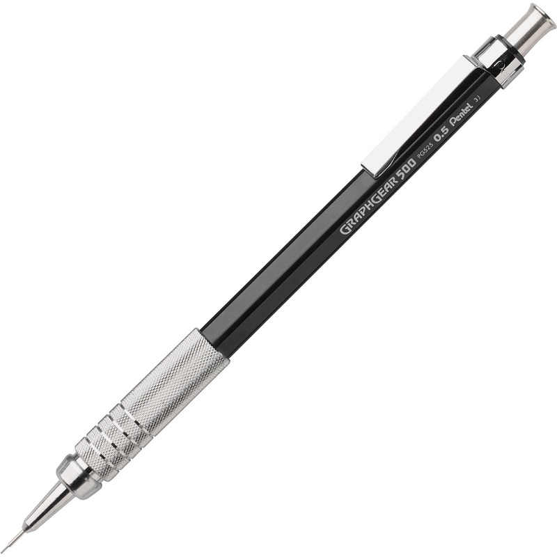 Pentel GraphGear 500 Mechanical Pencil – HB Lead – 0.5 mm Lead Diameter – Refillable – Black Barrel – 1 Each
