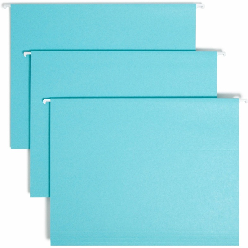 Smead Colored 1/5 Tab Cut Letter Recycled Hanging Folder – 8 1/2″ x 11″ – Top Tab Location – Assorted Position Tab Position – Aqua – 10% Recycled – 25 / Box