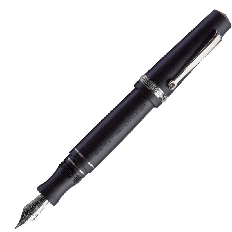 Maiora Aventus Lapillo Fountain Pen, Matte Black & Ruthenium Trim Extra Fine