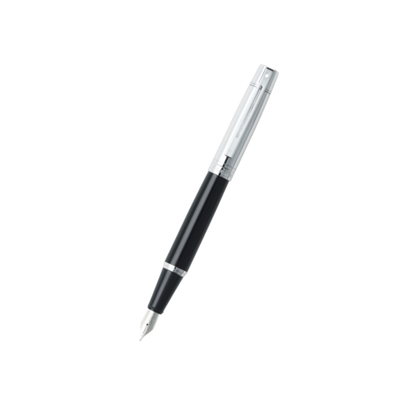 Sheaffer 300 E9314 Fountain Pen – Glossy Black Barrel and Chrome Cap with Chrome Plated Trims Medium