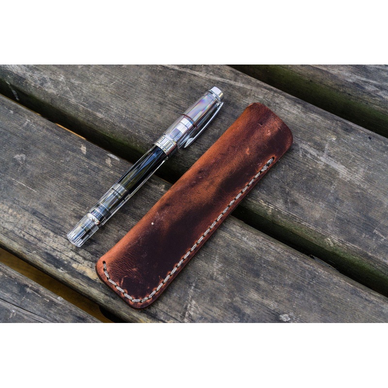 Leather Single Fountain Pen Case / Pen Pouch – Crazy Horse Orange