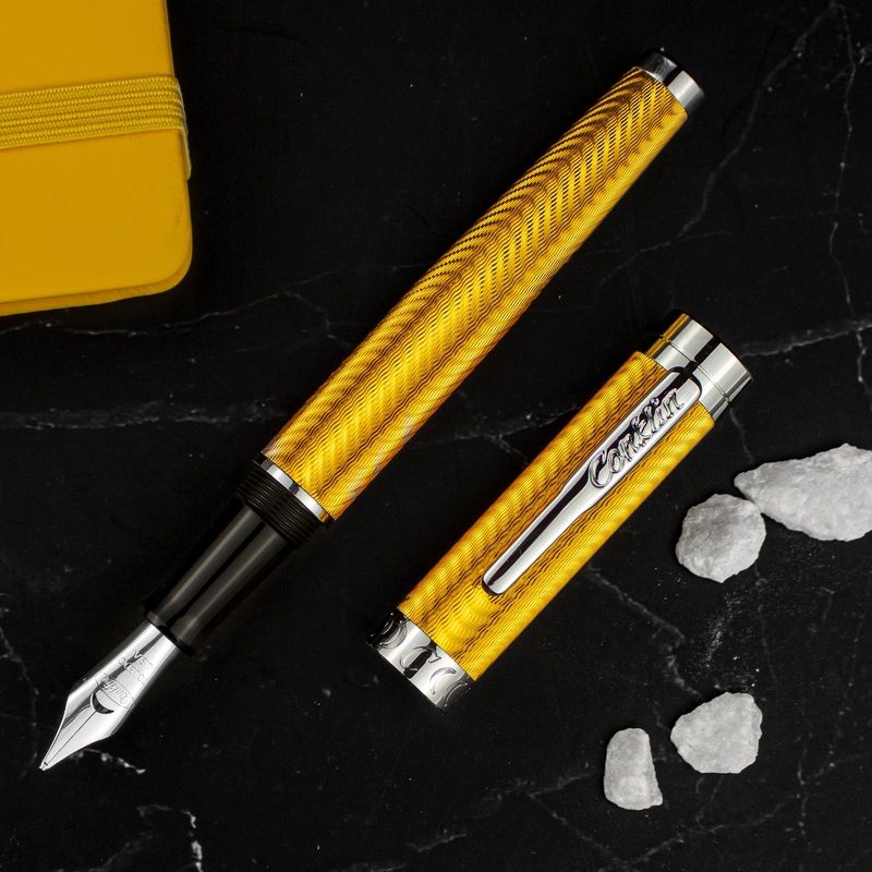 Conklin Herringbone Signature Fountain Pen, Yellow Fine