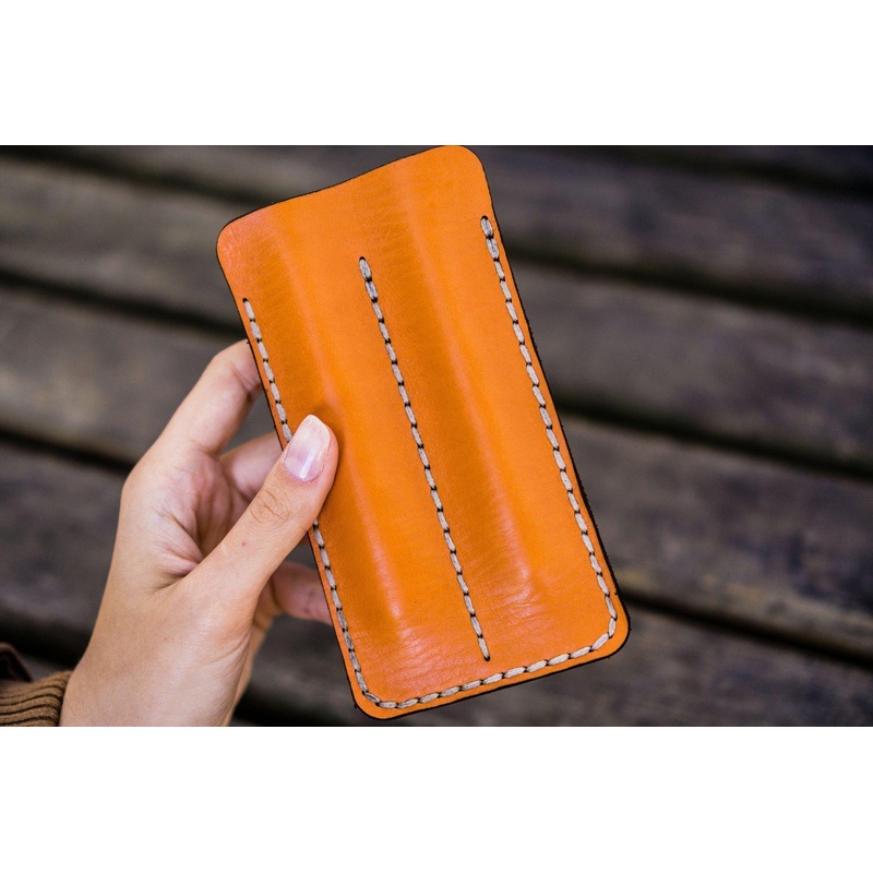 Leather Double Fountain Pen Case / Pen Sleeve – Orange