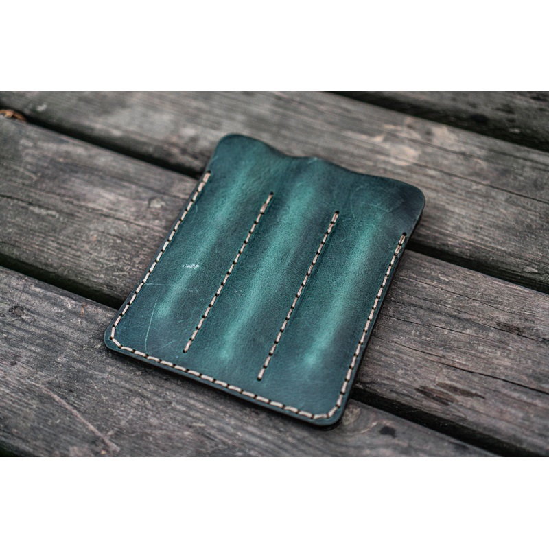 Leather Triple Fountain Pen Case / Pen Pouch – Crazy Horse Forest Green