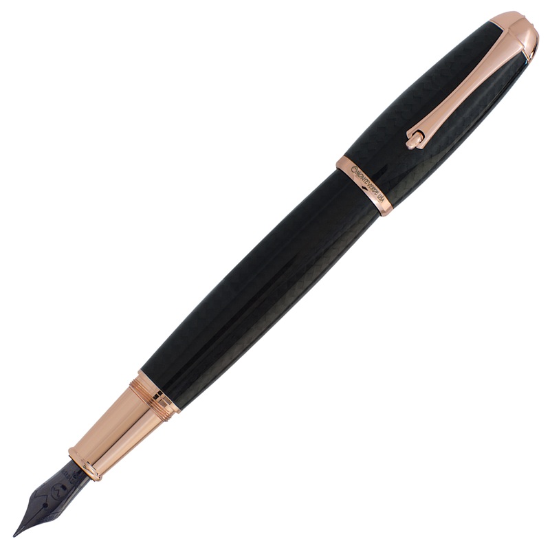 Monteverde Super Mega Carbon Fiber Fountain Pen, Rose Gold Trim Extra Fine