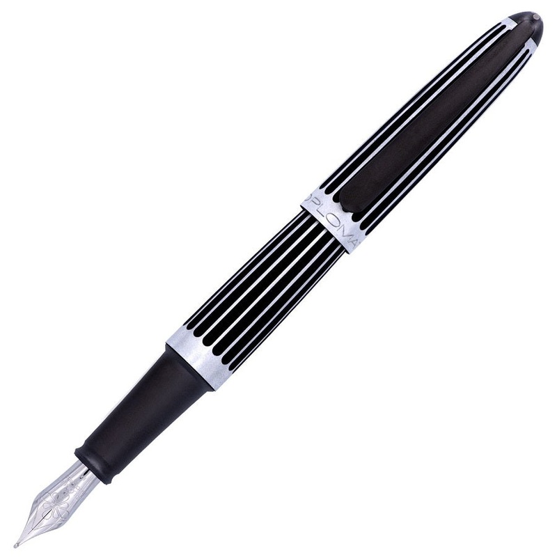 Diplomat Aero Black & Chrome Stripes Fountain Pen Extra Fine