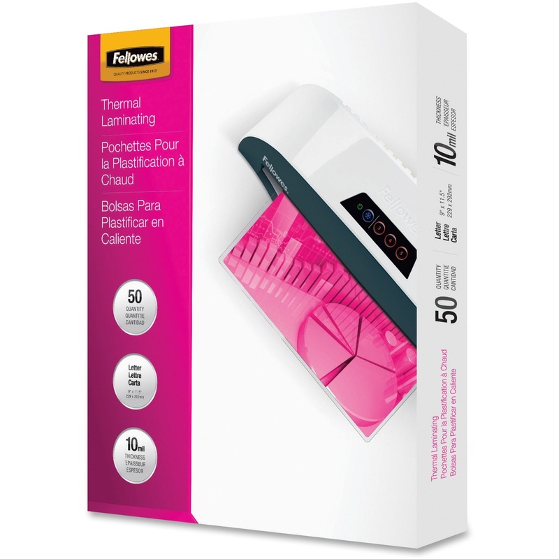 Fellowes Letter-Size Laminating Pouches – Sheet Size Supported: Letter – Laminating Pouch/Sheet Size: 9″ Width x 10 mil Thickness – Type G – Glossy – for Document, Sign – Durable – Clear – 50 / Pack