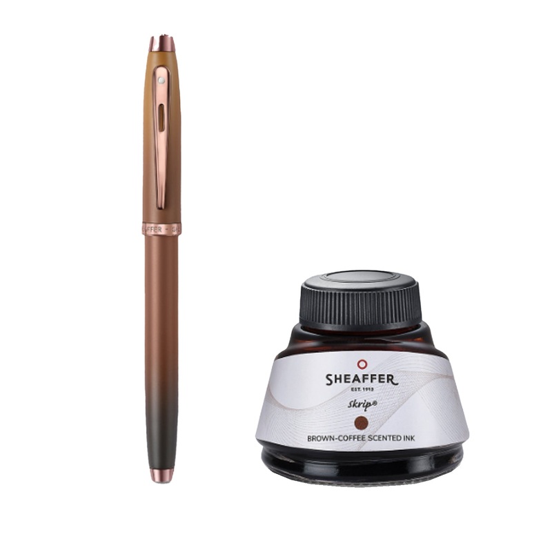 Sheaffer 9374 Gift Set – 100 Series Coffee Matte Brown (Medium) Fountain Pen with Coffee Scented Ink Bottle