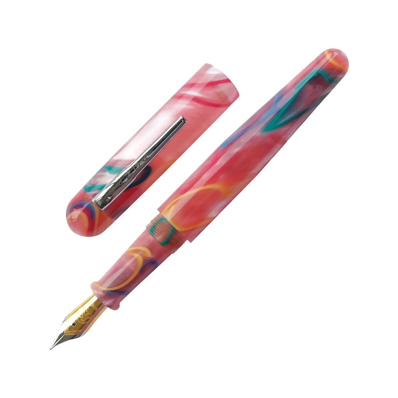 Ranga Pens Model 4C Regular Acrylic Fountain Pen, Pink With Colored Rings – Steel Nib Extra Fine