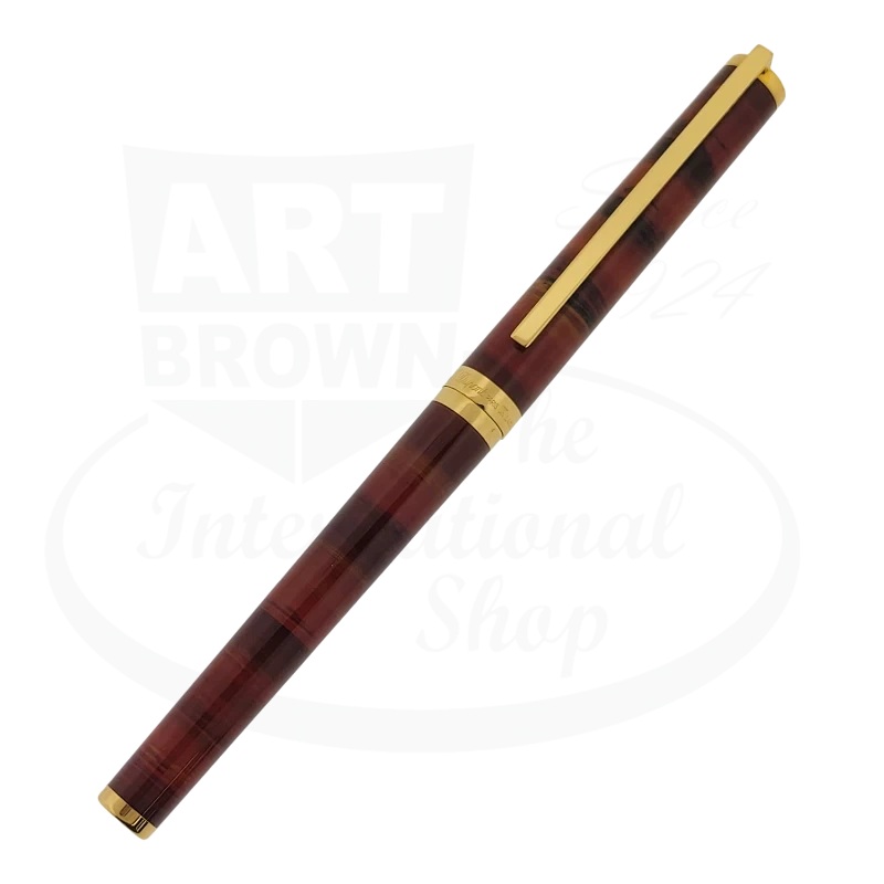 Vintage S.T. Dupont Classique Orange Tigers Eye Lacquer and Gold Medium Fountain Pen, 046281