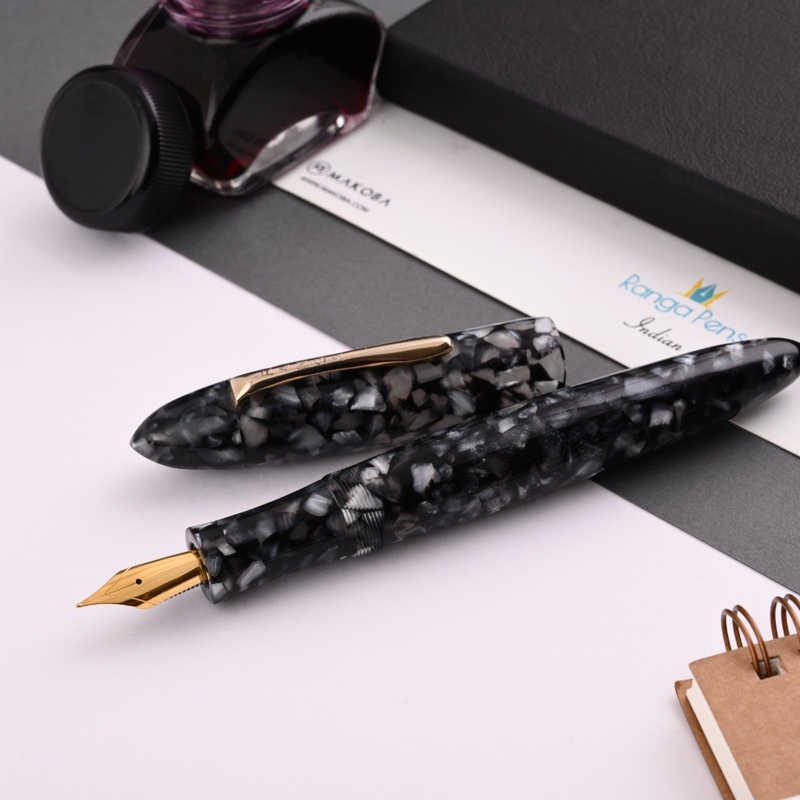 Ranga Splendour Torpedo Premium Acrylic Fountain Pen – Black Cracked Ice GT Fine