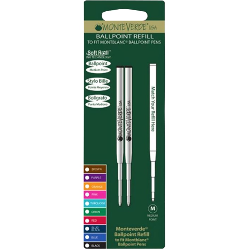 Monteverde BP Refill to fit Montblanc  Medium – Black – 2/package