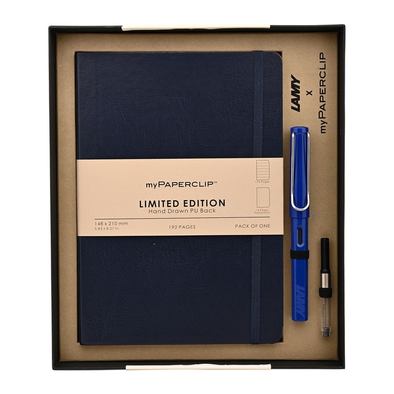 Lamy Gift Set – Safari Blue Fountain Pen with myPaperclip A5 Blue Notebook