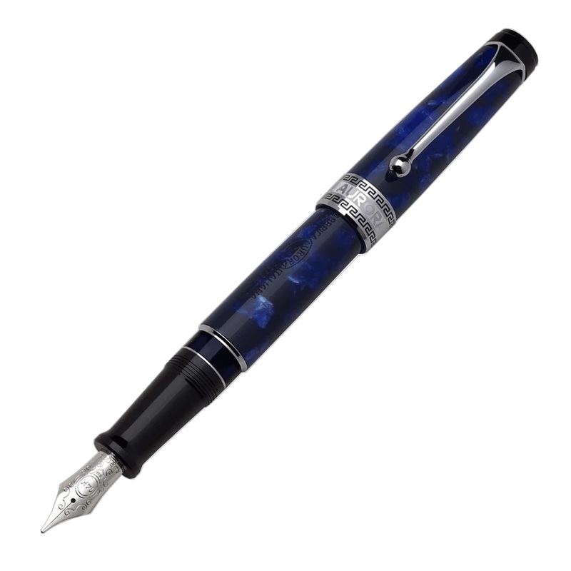 Aurora Optima Auroloide Fountain Pen – Blue – Chrome Trim Extra-Fine