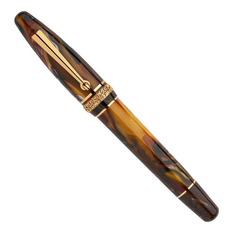 Maiora Ogiva Golden Age Brown w/Gold Trim (Fire) – Fountain Pen (14kt Nib – Piston Fill) EF