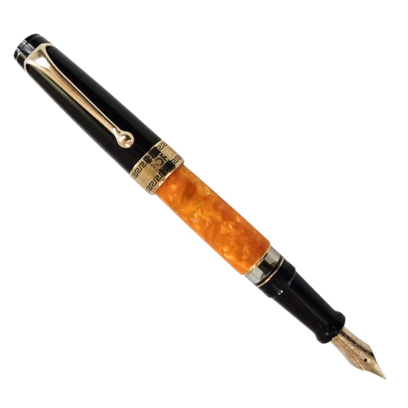Aurora Optima O Sole Mio Auroloide Black Resin w/ Marbled Orange Fountain Pen Extra Fine (EF)