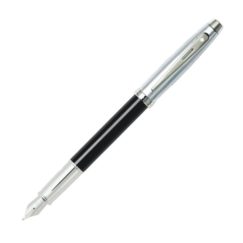 Sheaffer 100 Fountain Pen – Glossy Black Brushed Chrome Medium
