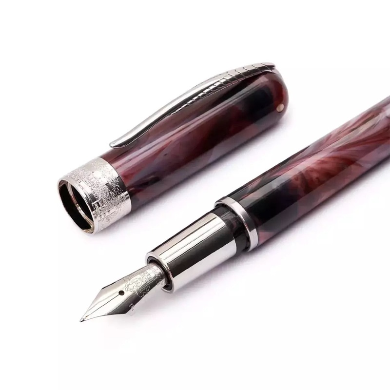Pineider Avatar Compact Mini Fountain Pen, Red Marble Fine