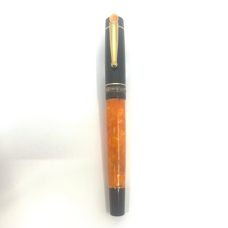 Delta Lucky Black/Orange Fountain Pen (aka WE)-  Medium 14kt Gold Nib