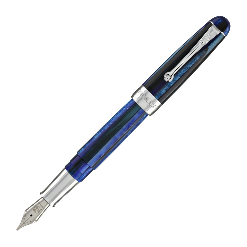 Penlux Masterpiece Delgado Fountain Pen in Blue Grotto Stainless Steel 1.1mm Stub