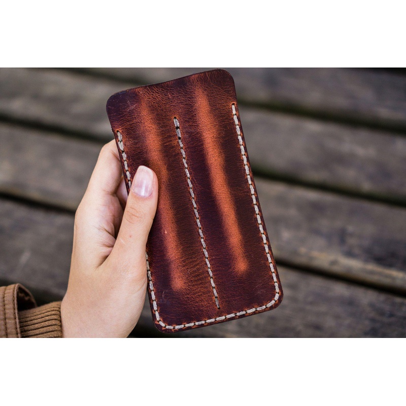 Leather Double Fountain Pen Case / Pen Sleeve – Crazy Horse Orange
