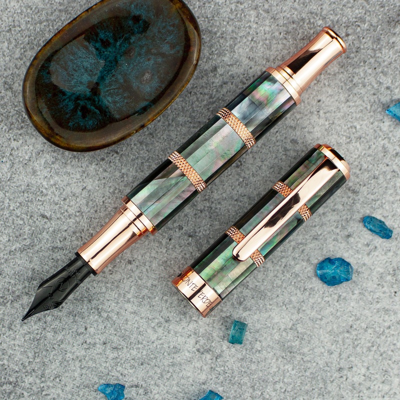 Monteverde Regatta Black Mother of Pearl Fountain Pen, Rosegold Trim Extra Fine