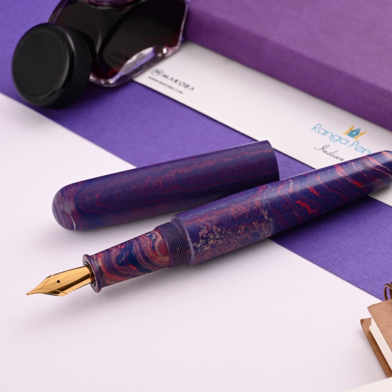 Ranga #5 Premium Ebonite Fountain Pen – Blue Pink Pale Yellow