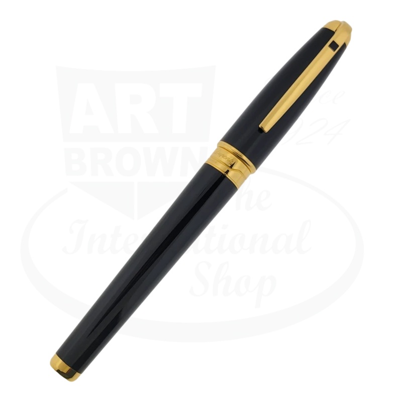 Vintage S.T. Dupont Olympio Extra Large Black Lacquer & Gold Fountain Pen, 481574M