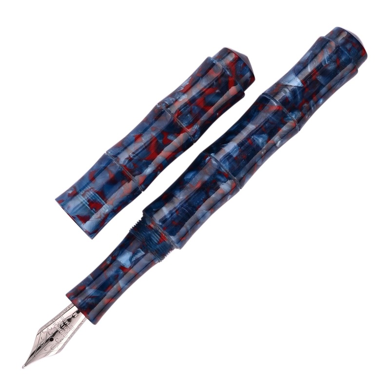 Ranga Regular Bamboo Premium Acrylic Fountain Pen – Blue Red Cracked Ice