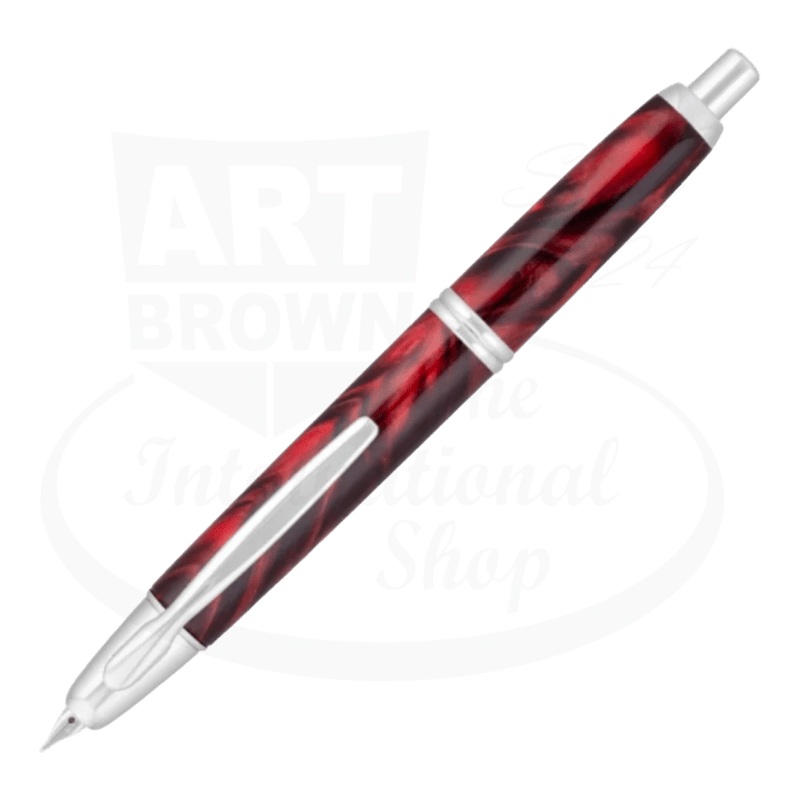 Vanishing Point SE Red Marbled Medium Fountain Pen with Rhodium Accents
