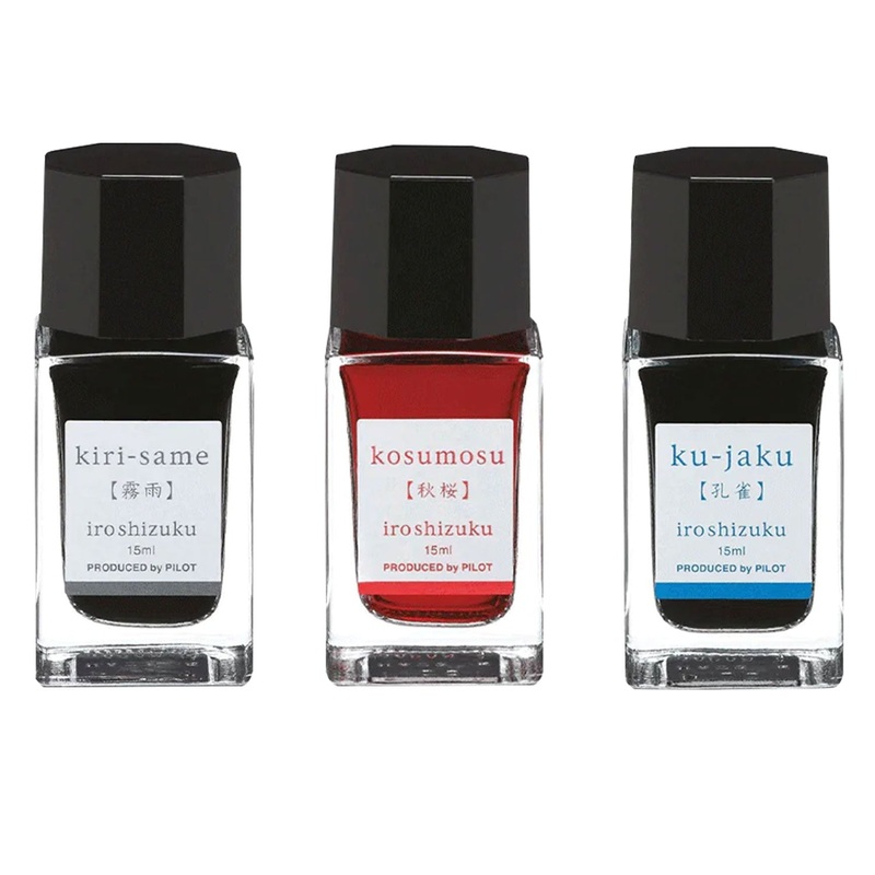 Pilot Iroshizuku 3 Colour Ink Bottle Set – Kirisame + Kosumosu + Kujaku (15ml)