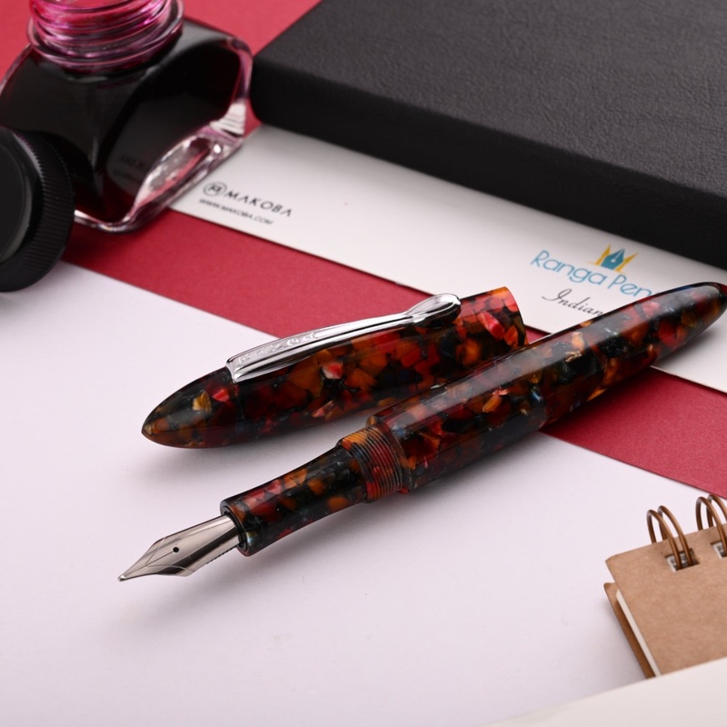 Ranga 9B Premium Acylic Fountain Pen – Red Gold Blue Cracked Ice CT