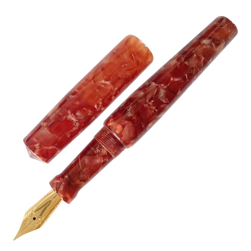 Ranga Abhimanyu Premium Acrylic Fountain Pen, Rust Red Cracked Ice – Steel Nib